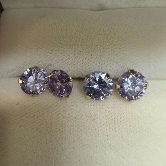 K18 Japan Gold Amethyst Stud Earrings in Silicone lock 10mm - Picture 1 of 8